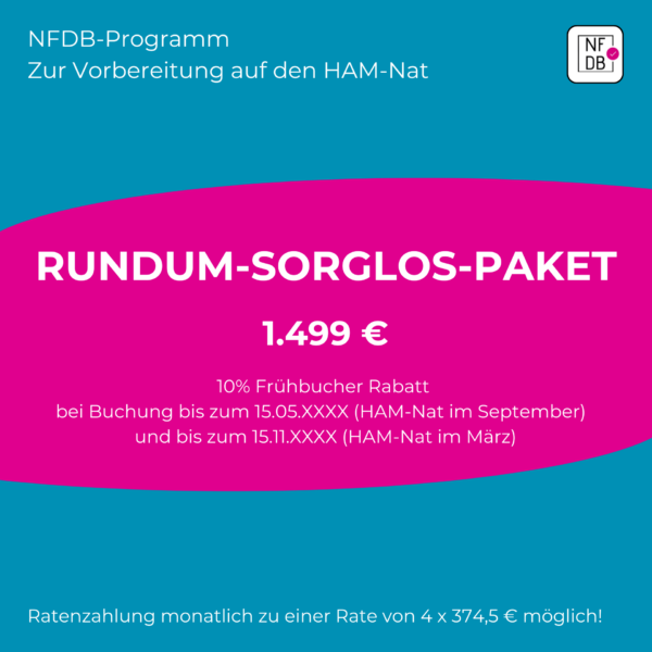 Rundum-Sorglos-Programm zur Vorbereitung auf den HAM-Nat, 1499 Euro Gesamtpreis | NFDB